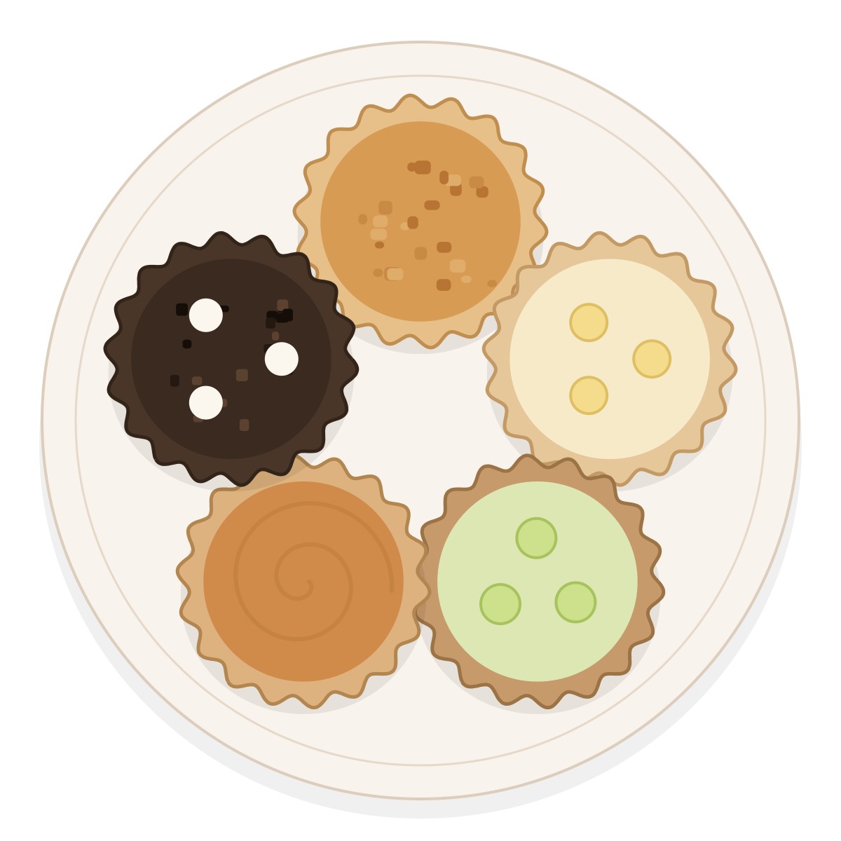 The pie sampler — five sample-size pies arranged on a plate